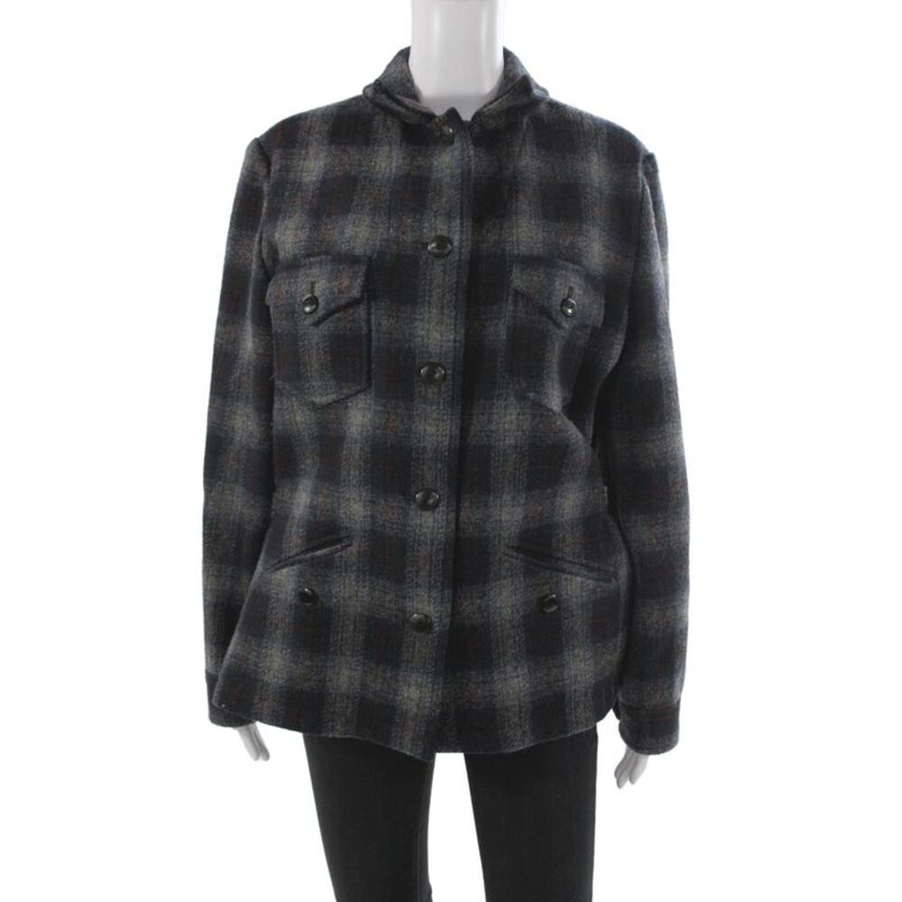 Ralph Ralph Lauren Women Military Jacket Gray Wool Plaid Long Sleeve Size 14